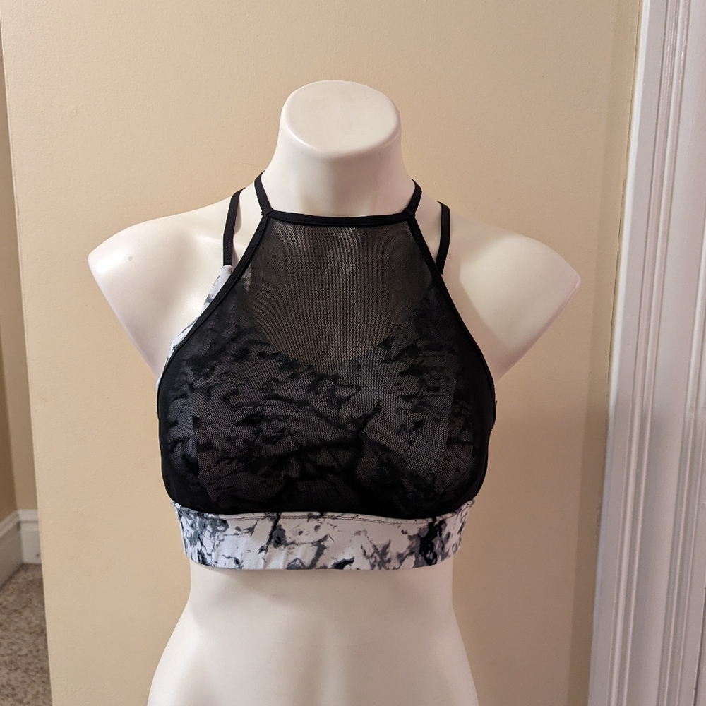 Dragon Fit white and black marvel print sloppy bra with sheer overlay size L